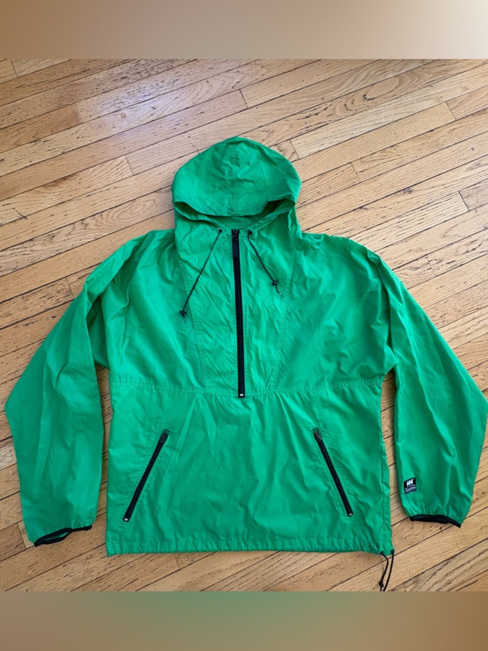 90’s Vintage Helly Hansen Bright Green Pullover Hooded Windbreaker